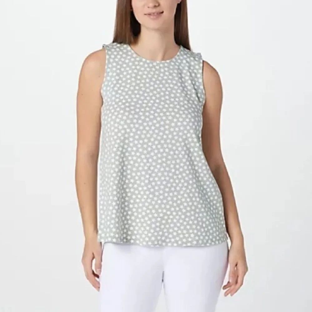 Denim & Co. Printed Jersey Round-Neck Swing Tank